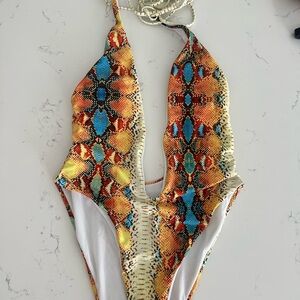 Colorful Snakeskin Kids One Piece Swimsuit